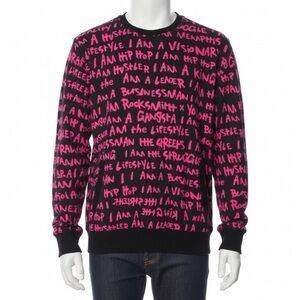 Rocksmith Graffiti Words Y2K Vintage Hot Pink Black Hip Hop Long Sleeve Sweater